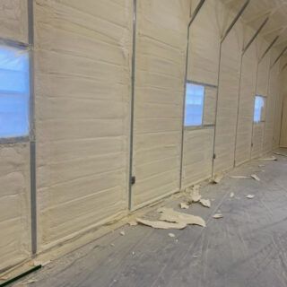 Closed cell spray foam recently installed in a metal building.