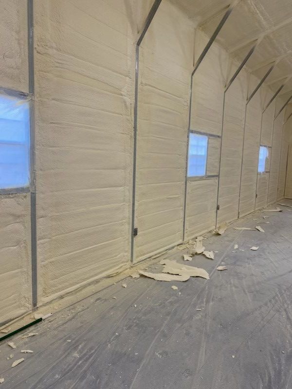 Closed cell spray foam recently installed in a metal building.