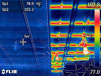 Infrared photo showing a ceiling with and without RetroShield.