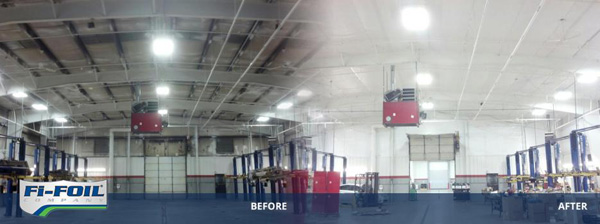Large commercial space before and after RetroShield installation.