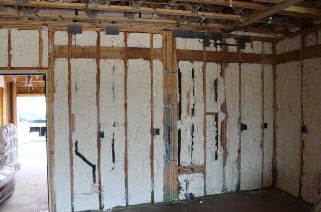 Open cell spray foam in a wall.