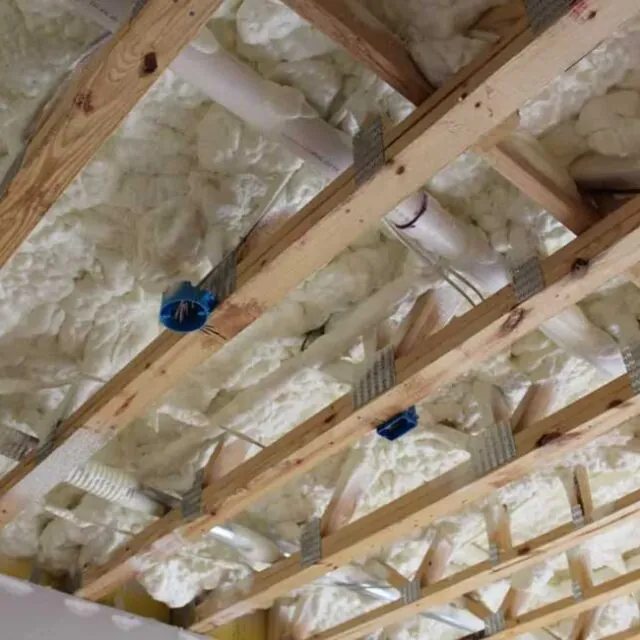 Spray foam in a new construction home ceiling.