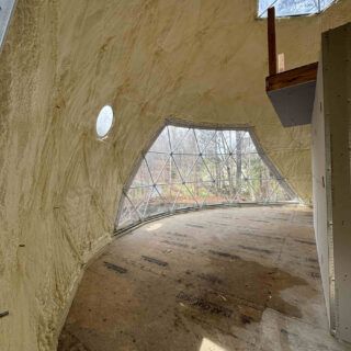 Spray foam insulation installed in a newly-constructed Yurt-style home.