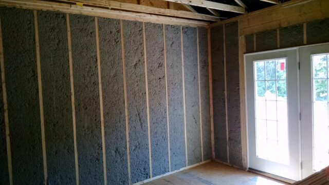 Damp spray cellulose insulation in new construction