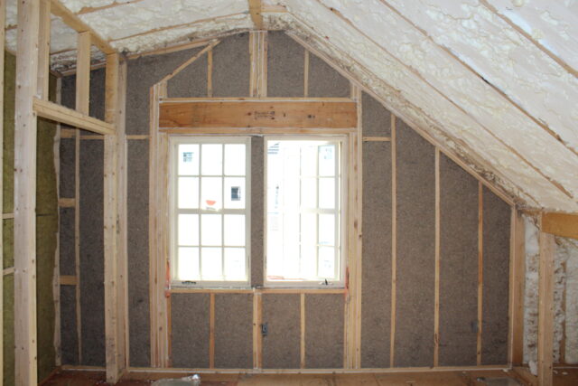 Cellulose insulation in conjunction with both spray foam and fiberglass insulation.