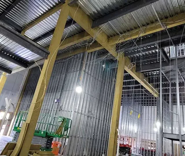 Albi cladding fireproofing on structural steel columns. Albi cladding fireproofing on structural steel columns.